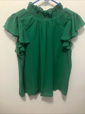 Women's Emerald Green Ruffle-Sleeve Blouse - New